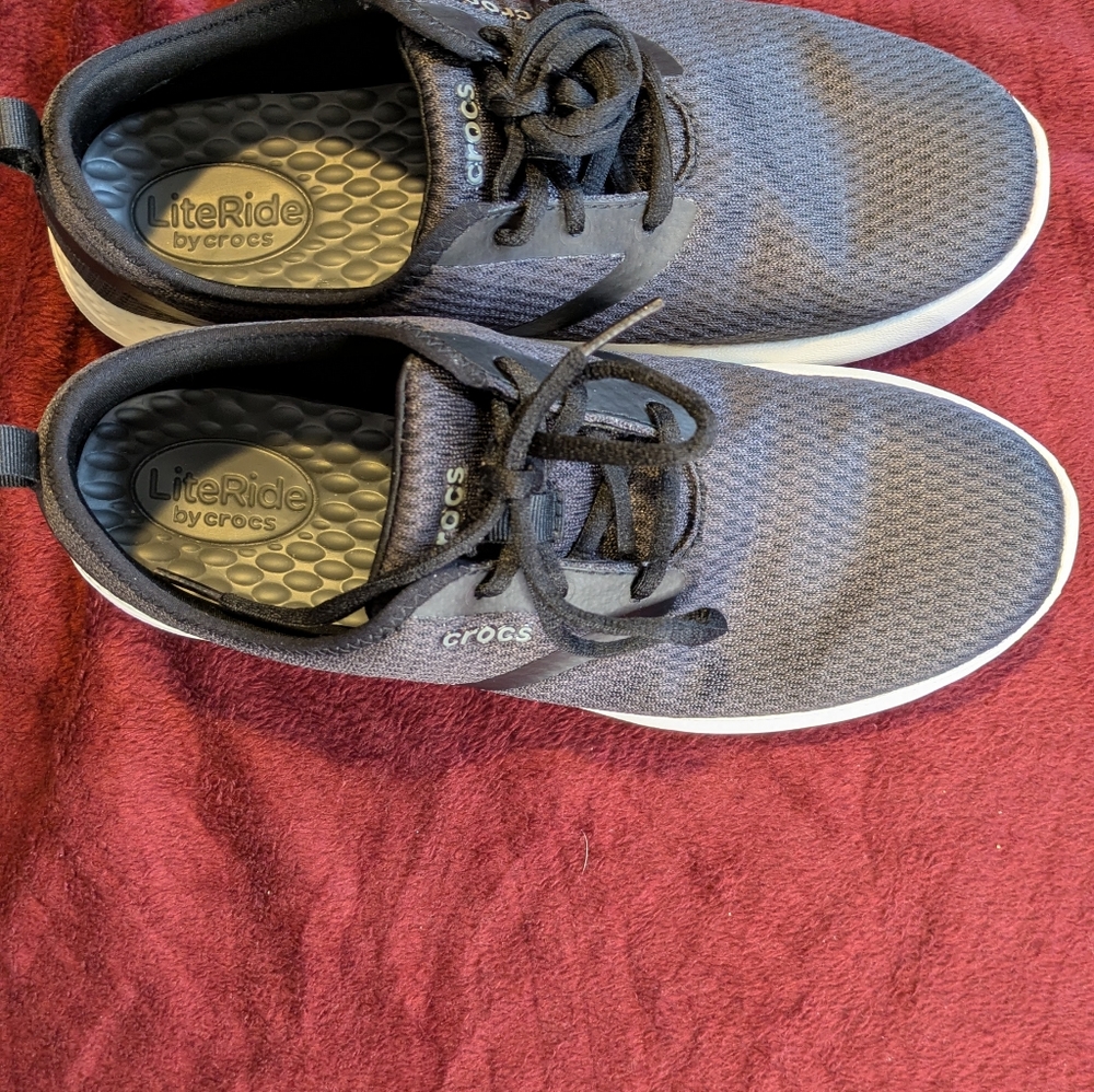 Clarks women's LiteRide by Crocs lace up blk mesh sneaker shoes 10W